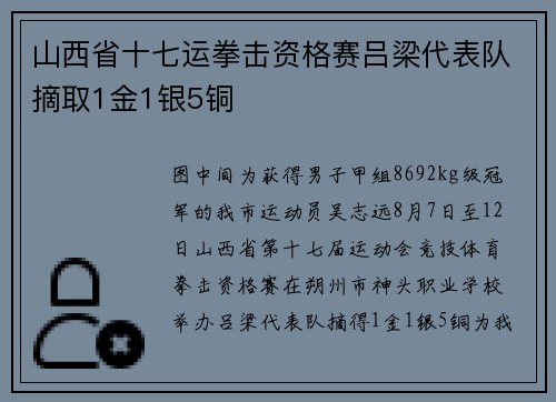 山西省十七运拳击资格赛吕梁代表队摘取1金1银5铜 山西省十七运拳击资格赛吕梁代表队摘取1金1银5铜